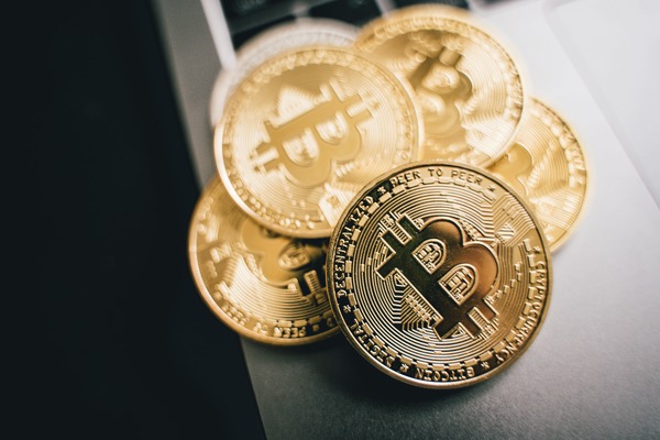 Stack of gold Bitcoin cryptocurrency coins